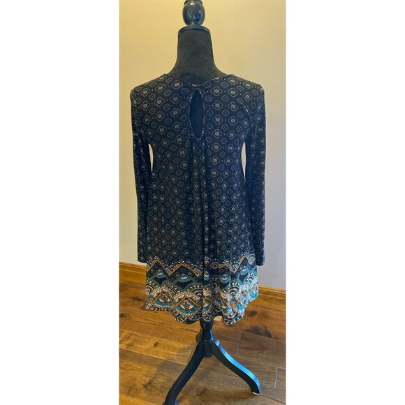 Derek Heart Dress Navy Blue Pattern Paisley Size  Small Long Sleeve 8% Spandex - Picture 6 of 11